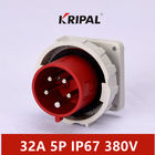 RED 32A 5P 380V IP67 জলরোধী বৈদ্যুতিক পাওয়ার প্লাগ প্যানেল মাউন্ট করা হয়েছে